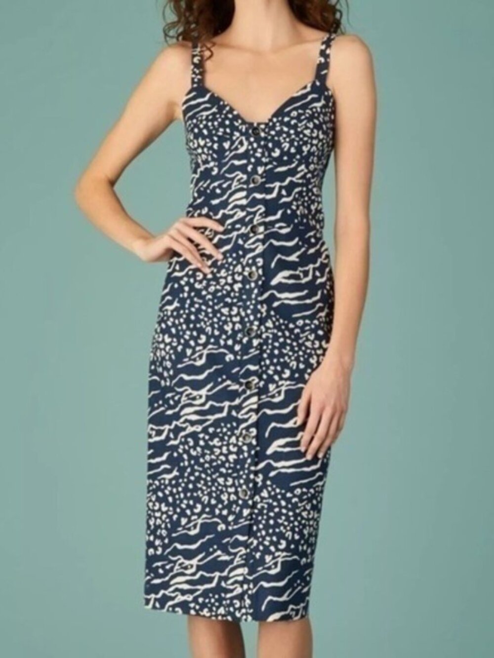 Tanya Taylor Antonia Midi Dress Sweetheart Linen Sheath Sun Zebra Summer Party 2